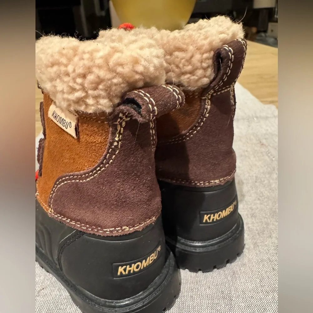 Khombu Snow Boots Boys Size 6 Kids Waterproof Leather Mid Calf Cognac/Brown